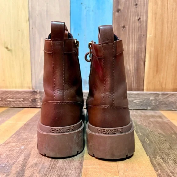 Coach Men’s Brown Leather Combat Boots – Style CC837 – Size 11D (US)​ - Picture 3 of 10